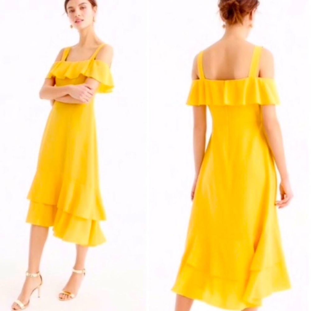 J. Crew Collection Yellow Silk Cold Shoulder Dress